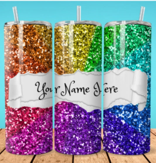 Tumbler met Naam multicolor glitter